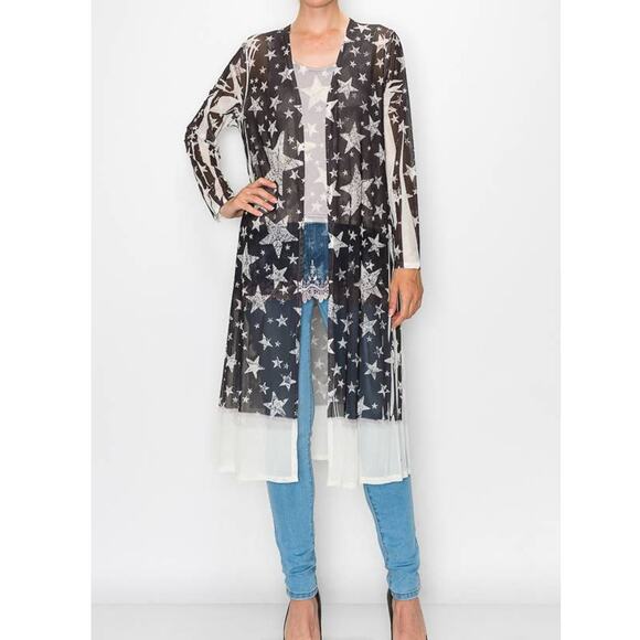Black White Star Long Sleeve Duster